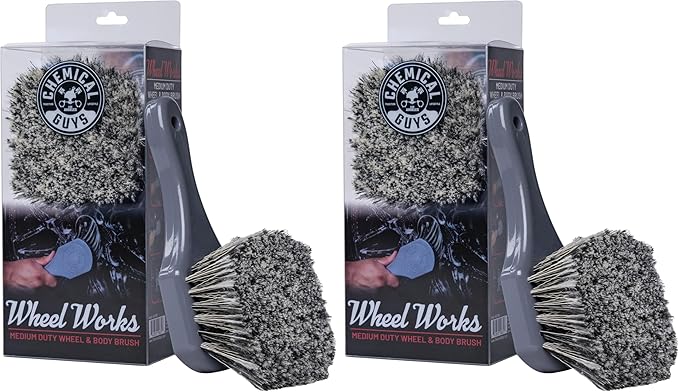 Chemical Guys ACCG09 Wheel Works Medium Duty Wheel & Body Brush, (Safe for Cars, Trucks, SUVs, RVs, Motorcycles, & More) Gray (Pack of 2)