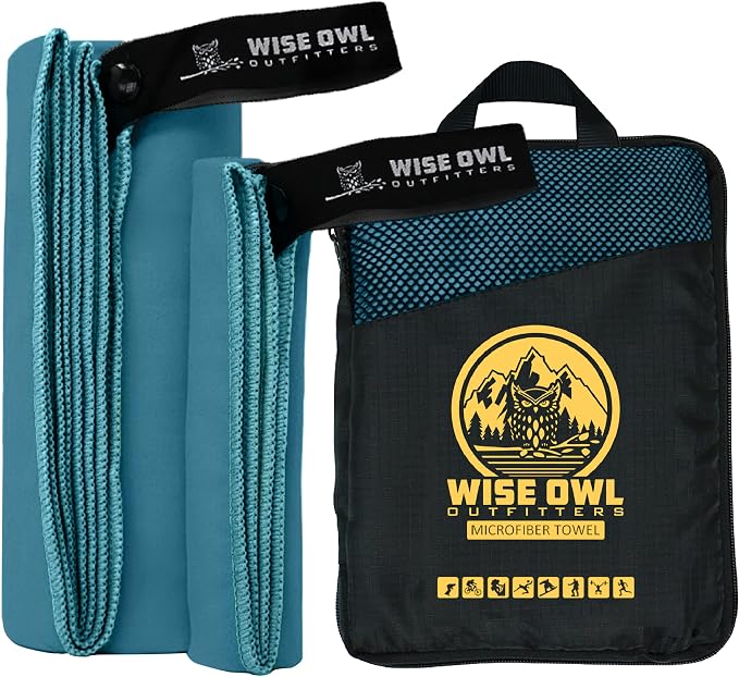 Wise Owl Outfitters Microfiber Camping Towel - Quick Dry Towel for Travel, Backpacking, Hiking, Beach, Gym & Yoga - Comp