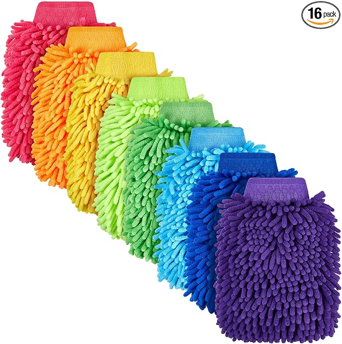 Toulite 16 Pcs Microfiber Wash Mitts, 7.48 x 10.24 Inch, Bright Colors