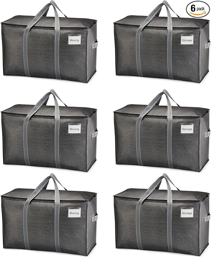 VENO 6 Pack Heavy Duty Moving Bags, Extra Large Storage Bags with Reinforced Handles & Strong Zippers, Foldable & Reusab