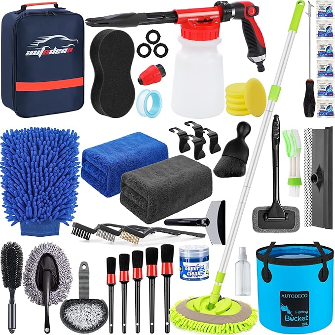 42Pcs Car Wash Detailing Kit Cleaning Set with Foam Gun Sprayer, Long-Handle Brush, Collapsible Bucket, Large Wash Mitt, Towels, Complete Interior & Exterior Car Washing Supply Set (Blue)