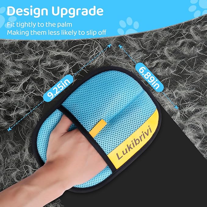 Pet Hair Removal Glove for Dogs & Cats - Upgraded Reusable Electrostatic Pet Hair Glove, Gentle Grooming Mitt, Pet Hair Remover Tool for Laundry, Couch, Carpet & Car Seat, 2 Pack (Blue)
