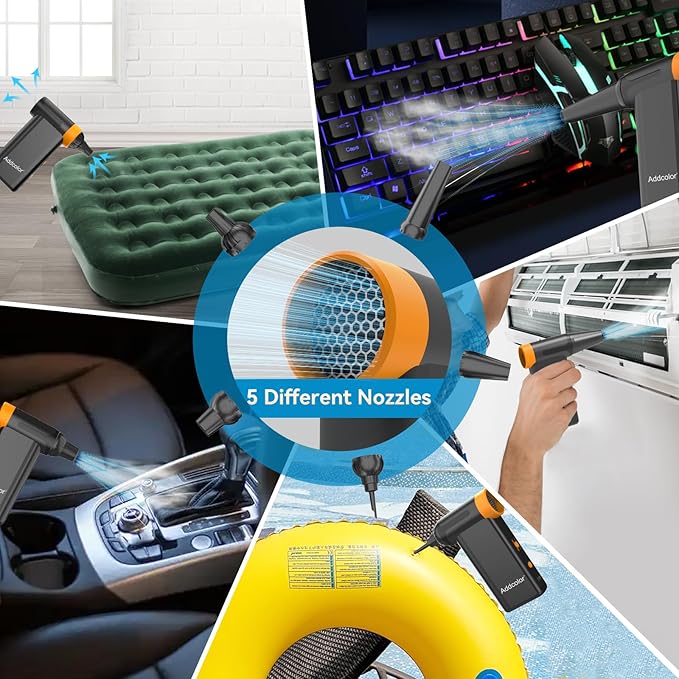 Compressed Air Duster 2000mAh*2 ,Addcolor AD51 with 8 Gear Adjustable,106770RPM Electric Air Duster with Display – Portable Handheld Blowers for Keyboard, Computer, Car, Outdoor, Air Bed