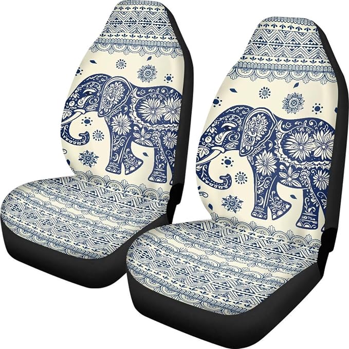 GIFTPUZZ Elephant Covers Floral Design Vehicle Seat Protector Car Mat Cover Travel Car Storage Bag Front Seats Only 2PC