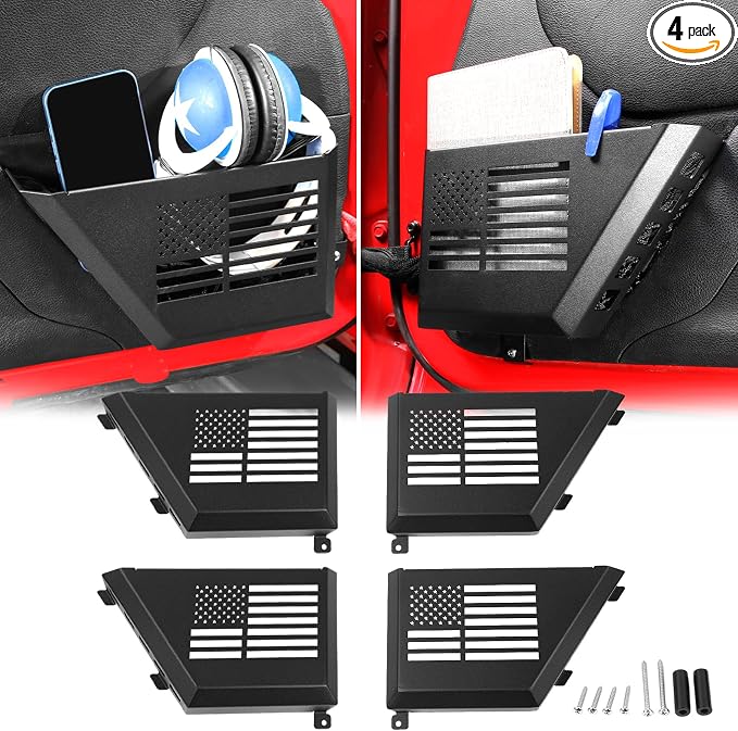CheroCar Metal Front Rear Door Pocket Storage Box Fit for Wrangler JK JKU 2011 2012 2013 2014 2015 2016 2017 2018 Side I