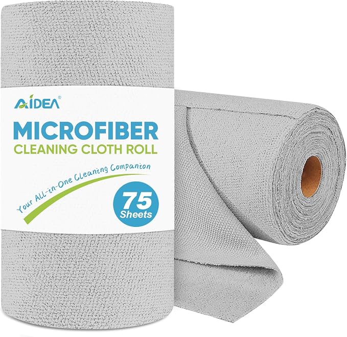 AIDEA Microfiber Cleaning Cloth Roll-75PK, Reusable Paper Towels 11.5×11.5"