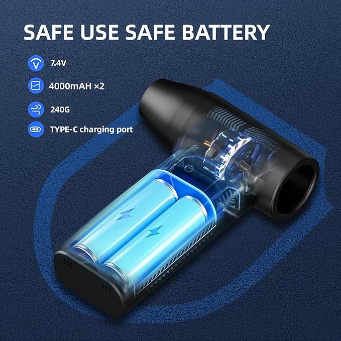 Electric Compressed Air Duster Mini Blower Cordless with Computer Vacuum Cleaner kit Lighting 180,000 RPM 5 Speed Handheld 3 in 1 USB-C for pc Keyboards Home Car BBQ Grill
