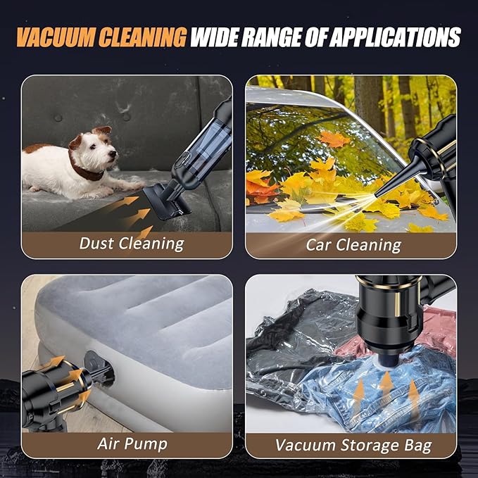 Handheld Car Vacuum Cordless, Mini Vacuum Cleaner Rechargeable, 16000Pa Hand Held Vacuum Cleaner Portable, Small Vacuum with Multi-Nozzles, Dust Duster for Car Home Office Pet (Black Gold)