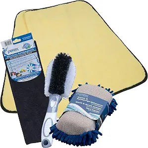 PETEX Car Cleaning Set: 1x Cleaning and Washing Sponge, 2x Microfibre Cloths, 1x Wheel Brush