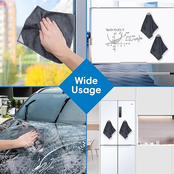 GoClimber 4 Pack Magnetic Microfiber Cleaning Cloth, Dry Erase Erasers Cleaner for Whiteboards, Blackboards, Chalkboards, Glassboards, Home, Office, School, Gray, 10'' x 9.25''