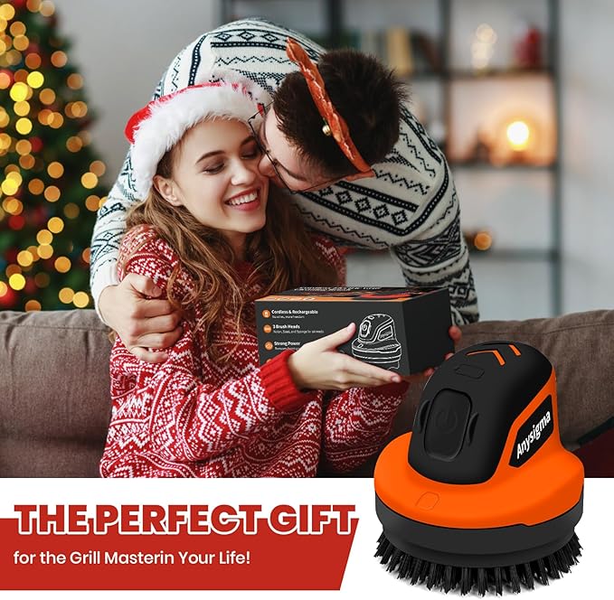 Electric Grill Brush for Outdoor Grill- 4 Replaceable Heads, 3000mAh IPX7 Waterproof BBQ Cleaning Scrubber for Kitchen & Car & Bathroom - Ideal Mother’s for Grill Lovers, Dad, Mom