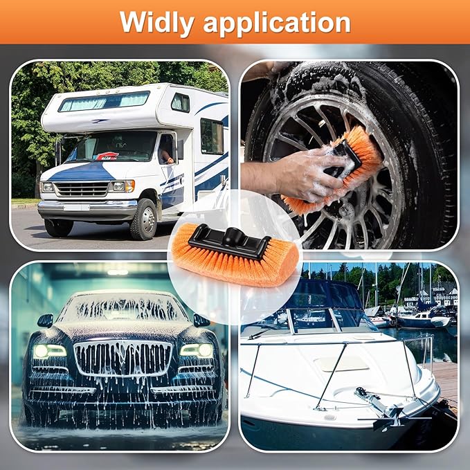 Tanlade 2 Pcs Car Wash Brush Head with Soft Detailing Bristle Flow Thru Car Cleaning Brush Exterior Wash Equipment for Auto Truck RV Boat Camper(12 Inch,Orange)
