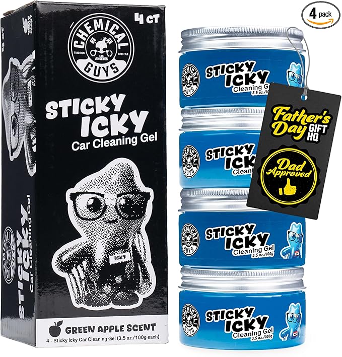Chemical Guys Sticky Icky Car Cleaning Gel, Green Apple, Interior Car Cleaner, Reusable Automotive Crevice & Interior Dust Cleaner for Air Vents, Consoles, Cup Holders & Keyboards, 4 Pack (100g Each)