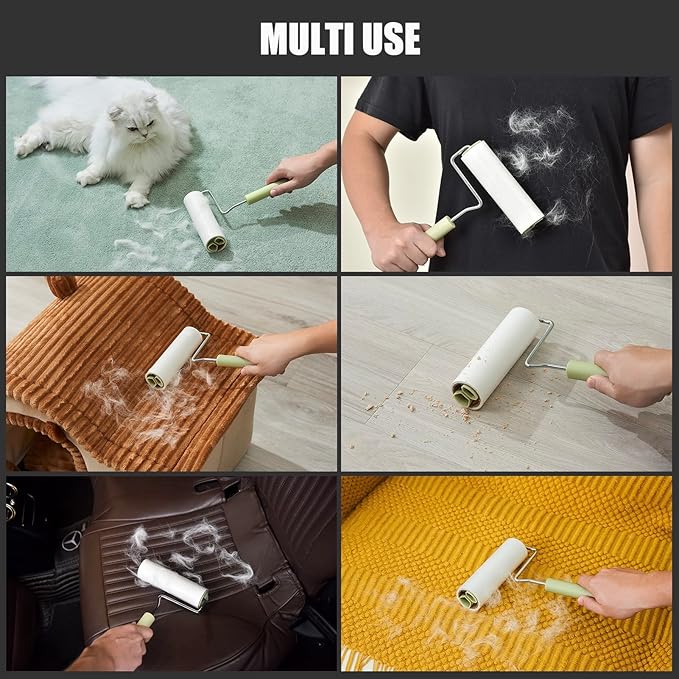 Extra Sticky Large Surface Lint Roller, 6.3'' Giant Lint Roller for Pet Hair, Long Handle Lint Remover for Clothes, Furniture, Dog & Cat Hair Remover (1 Roller + 270 Sheets)
