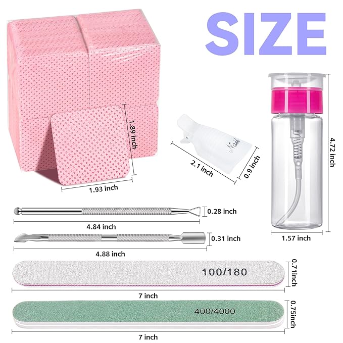 TsMADDTs Gel Nail Polish Remover Kit with Lint Free Wipes, Nail Soak Off Clips, 100ml Nail Polish Remover Bottle, Cuticle Pusher/Peeler, File, Buffer Block