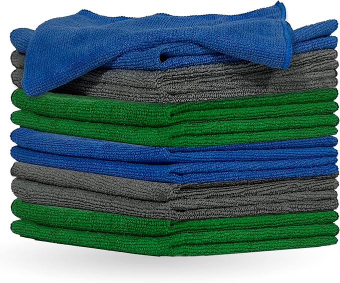 Pinnacle Mercantile Microfiber Cleaning Cloths Extra Large 16x16in Pack of 12 Highly Absorbent Lint Free Streak Free Non