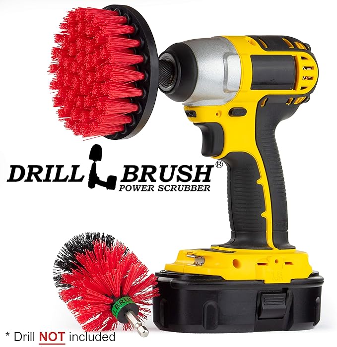 Outdoor Cleaning Supplies - Stiff Bristle Outdoor Power Scrubber - Concrete and Brick Stain Remover - Concrete Pools Cleaning Kits- Heavy Duty Deck and Patio Scrubbing Brushes - Stiff Bristle Brush