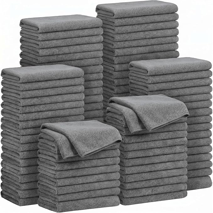Preboun 300 Pack 12 x 16 Inch Microfiber Cleaning Cloth Bulk Multipurpose Reusable Washable Cleaning Rags Absorbent Towe