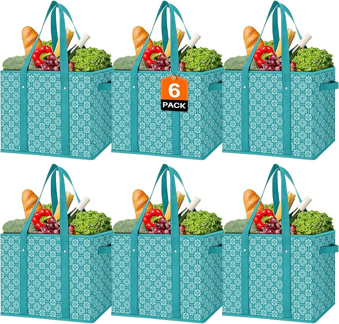 Reusable Grocery Bags 6 Pack, Foldable & Water Resistant Shopping Bags