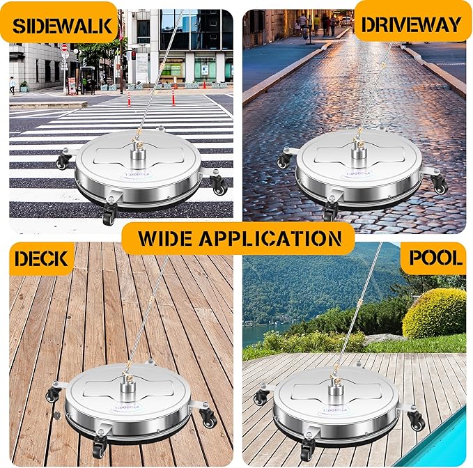LidoDola 20'' Pressure Washer Surface Cleaner with 4 Wheels - Stainless Steel Surface Cleaner for Pressure Washer Attachment for Concrete, Driveway, Patio, Sidewalk, Deck and Driveways