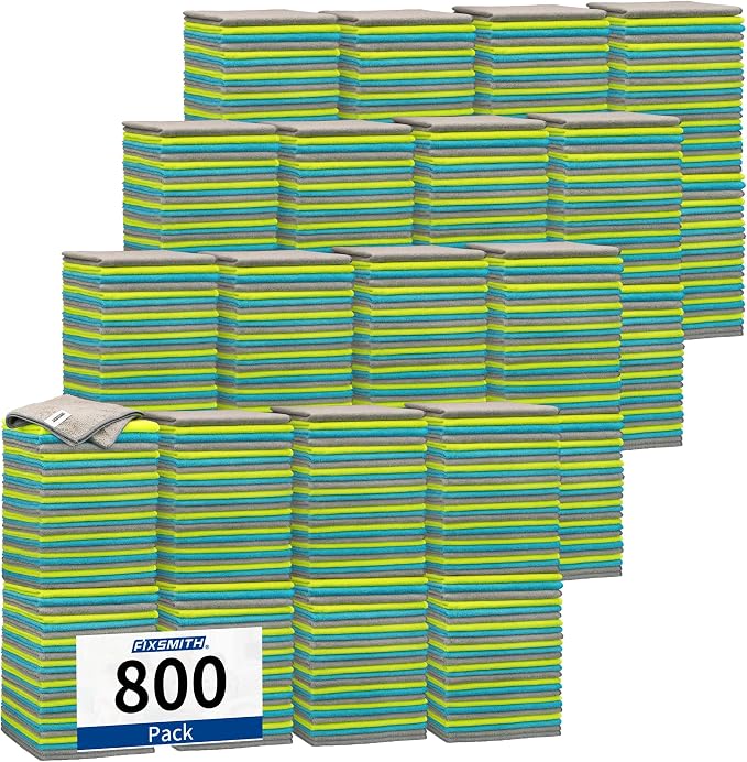 FIXSMITH Shop Towels-800 Pack, Multi-Functional Shop Rags, 12 x 16 in Microfiber Cleaning Cloth, Highly Absorbent Cleani
