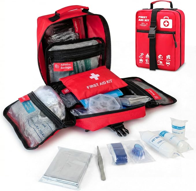 556 Piece Premium Large First Aid Kit, Survival Medical Bag with Labelled Compartments, Workplace Essential for Home & S