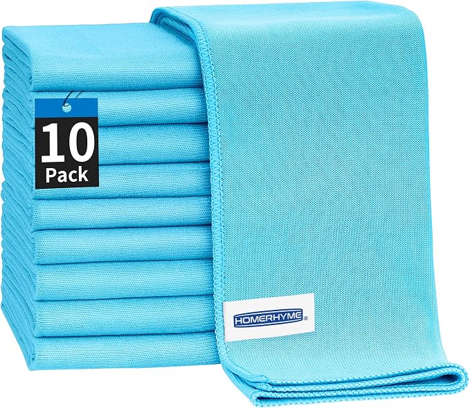 Microfiber Glass Cleaning Cloth - 10 Pack Polishing Cloths, 16" x 14" Window Cleaning Towel, Streak Free, Lint Free, Gre