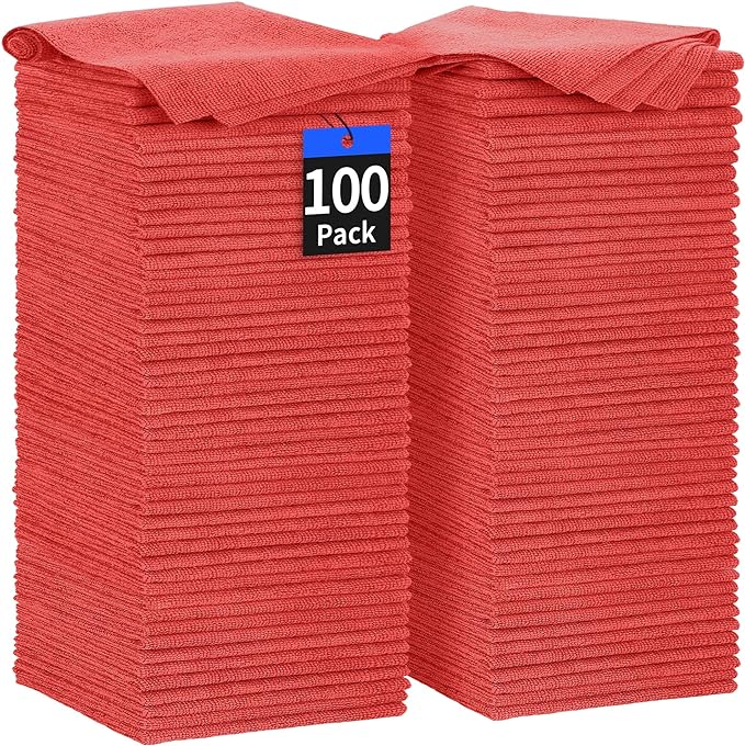 Shop Towels Rags, 100 Pack Microfiber Cleaning Cloth Bulk Absorbent Detailing Rags, Lint-Free Microfiber Towels for Cars
