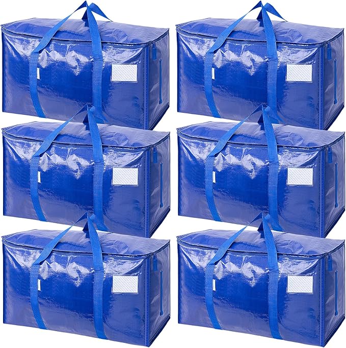 TICONN 6 Pack Extra Large Moving Bags Heavy Duty with Zippers & Carrying Handles, Durable Storage Bags Moving Boxes for