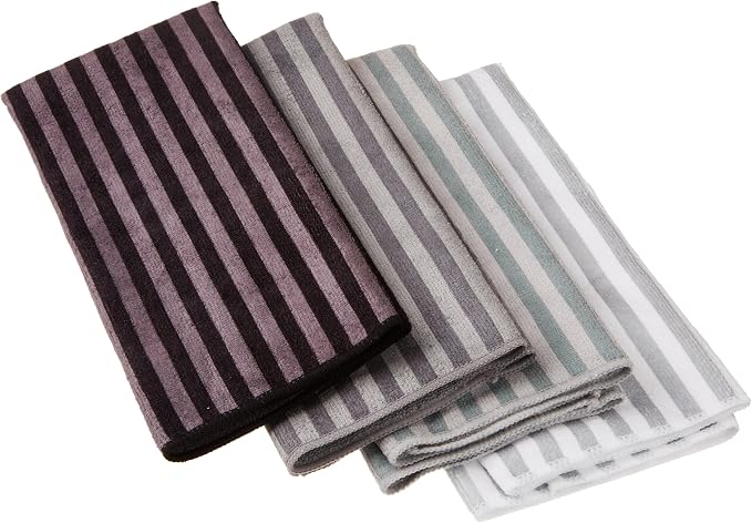 DII Cleaning Collection Multi-Purpose Microfiber, Gray Stripes, Dishtowel Set