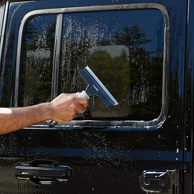 Amazon Basics All-Purpose Window Squeegee with Handle for Car Windshield, Shower, Glass, Mirror Cleaning, Silicone Rubber Blade, Streak-Free Results, Lightweight, Black, 8-inch