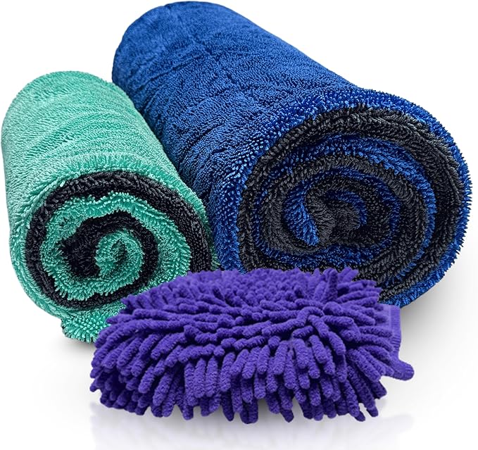 Polish Pro Microfiber Car Drying Towel, Set of 3pcs: X-Large 35"x 24" + Small 16"x16" + Free Wash Mitt, Ultra Absorbent,