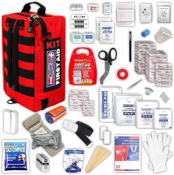 Rapid Care Premium Trauma First Aid Kit for Outdoors, Workplace, and Home - Exceed OSHA Guidelines and ANSI 2009 Standar