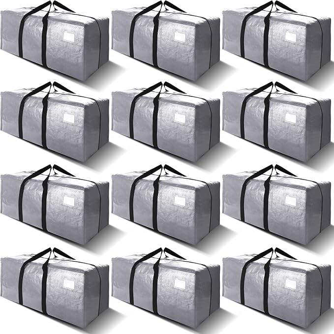 VELVETSURE 12 Pack Heavy Duty Extra Large Moving Bags W/Backpack Straps - Strong Handles & Zippers, Storage Totes For Sp