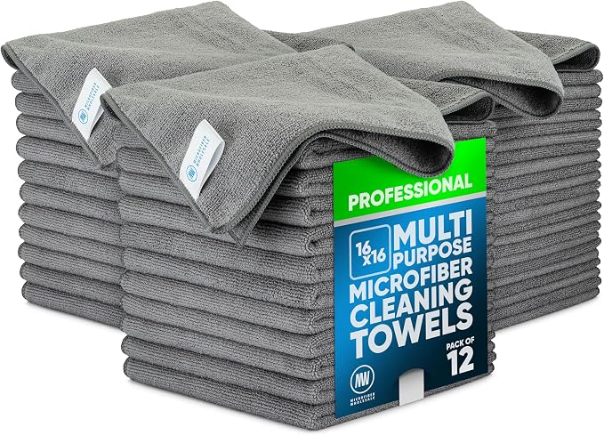 MW Pro Microfiber Cleaning Cloth | Gray | 36 Pack | 16” x 16” | All Purpose Microfiber Towels - Clean, Dust, Polish, Scr
