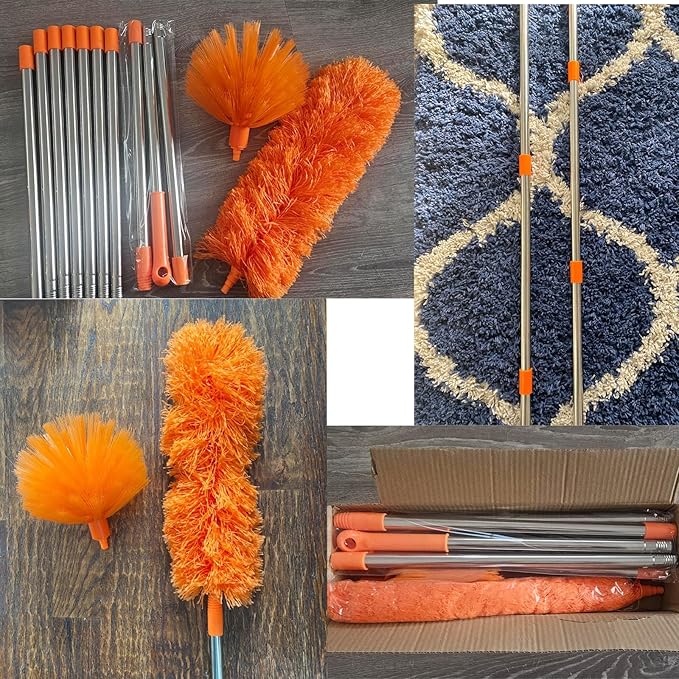 20 Feet High Reach Duster Kit with 2-14 ft Extension Pole, Cobweb & Corner Brush Cleaning Duster Kit for Cleaning, Microfiber Feather Duster Cleaner with Washable Head for Ceiling Fan, Furniture, Home