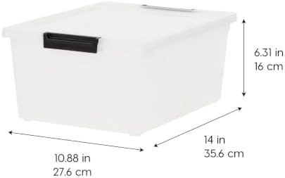 12 Qt - (4-Pack) Storage Bins with Lids, Plastic Box, Clear/Black