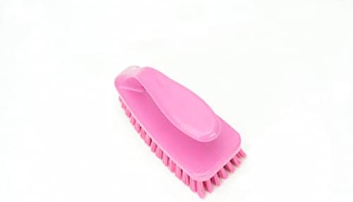 Scrub Brush with Iron Shaped Handle and Stiff Bristles, Heavy Duty Scrubber Brush for Kitchen, Bathroom, Shower, Tile, Sink, Carpet and Bakepans, Polypropylene, 6 Inches, Pink