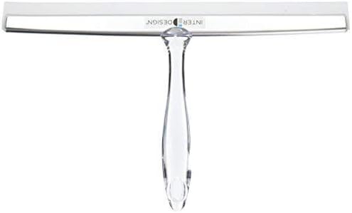 iDesign Zia Metal and Plastic Bathroom Squeegee for Shower, Glass Doors, Floors, Mirrors, with Suction Hook Holder , 12 Inches, Clear and Stainless Steel