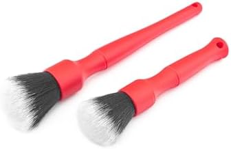 Synthetic Detailing Brush Set - Long & Short Brush - Ultra-Soft Interior Car Cleaning Brushes for, Screens, Emblems, & Tight Spaces - Red