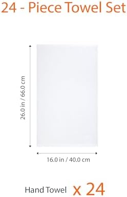 Soft and Thick Cotton Hand Towels for Gym, Quick Drying, 16 x 26 in, White, 24-Pack