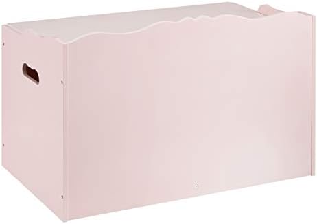 Kids Wooden Toy Storage Chest with Safety Lid, Spacious Organizer for Bedroom, Pink, 30" x 18" x 19"