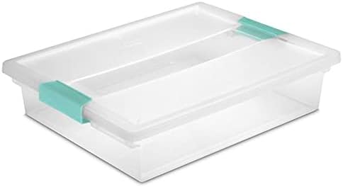 Clip Box, Stackable Small Storage Bin with Latching Lid, Plastic Container to Organize Office, Crafts, Clear Base and Lid, Large, 1-Pack