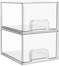 2 Pack Small Clear Stackable Storage Drawers for Desk, Countertop