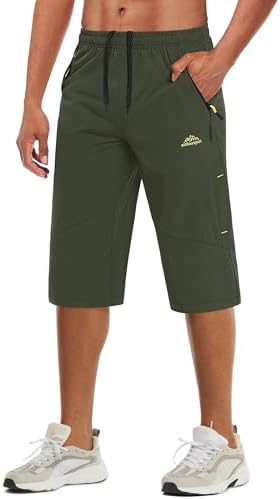 Men's Capri Shorts Quick Dry Below Knee 3/4 Capri Pants with Zipper Pockets for Workout Running Training Summer