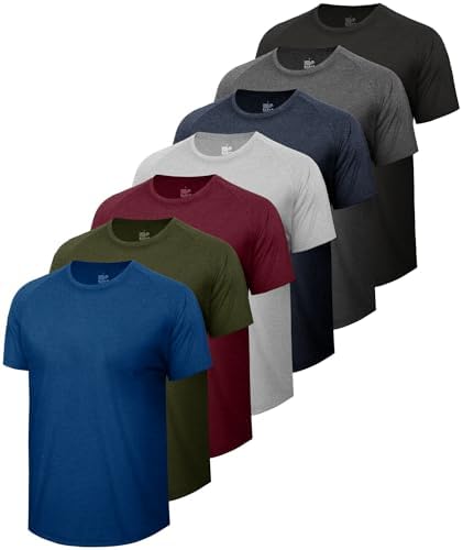 7 Pack Workout Shirts for Men Gym Athletic Short Sleeve Quick Dry T-Shirts