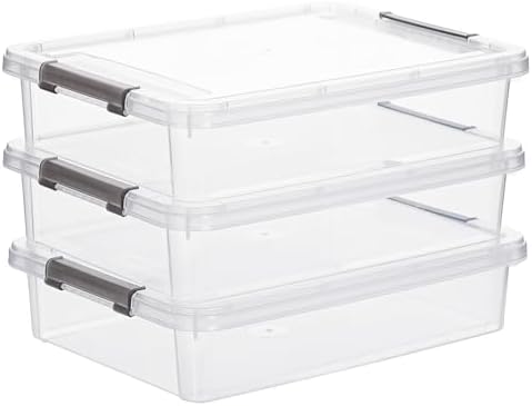 3PC Storage Bins with Lids, Stackable Plastic Box, Paper Storage