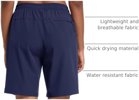 Women's Hiking Shorts Lightweight Quick Dry 8" Golf Shorts Water Resistant with 3 Zipper Pockets