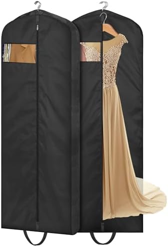 65" Long Garment Bags for Travel Dress Bags for Hanging Clothes 2 Packs Wedding Dress Cover Waterproof Clothes Protector for Closet Storage for Gowns, Tuxedos, Coats, Black