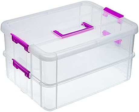 2 Layer Stack & Carry Box, Plastic Storage Container Box with Lid